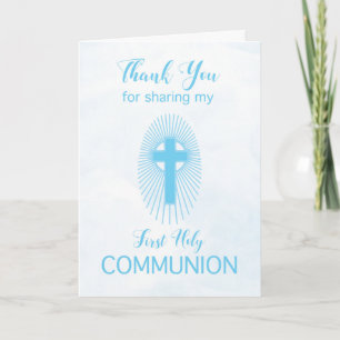 Merci Croix de Communion Bleue Rayons