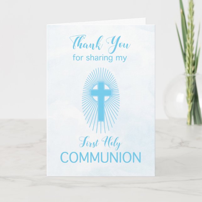 Merci Croix de Communion Bleue Rayons (Devant)