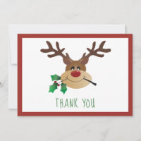 Merci Cute Reindeer Mistletoe Rouge Vert