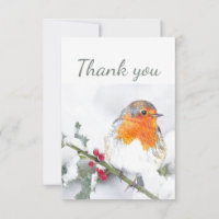 Merci Cute Winter English Robin Bird Art