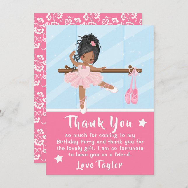 Merci d'anniversaire afro-américain Ballerina rose (Devant / Derrière)