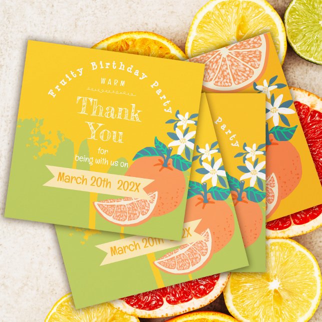 Merci d'anniversaire de la Fruité orange (Orange Fruity Birthday Thank You Card.)