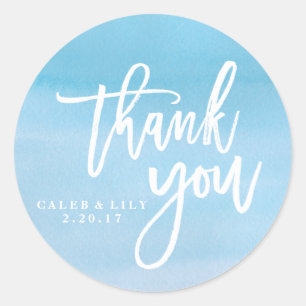 Merci d'aquarelle bleu, étiquette
