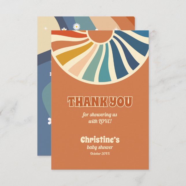 Merci de Baby shower Daisy des années 70 rétro Vin (Devant / Derrière)