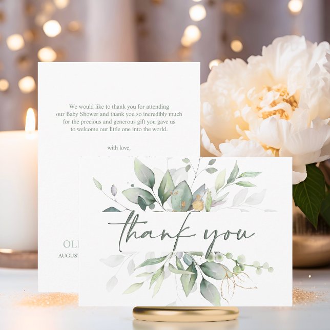 Merci de BABY SHOWER d'aquarelle de couronne verte (Green Wreath Watercolor BABY SHOWER THANK YOU)