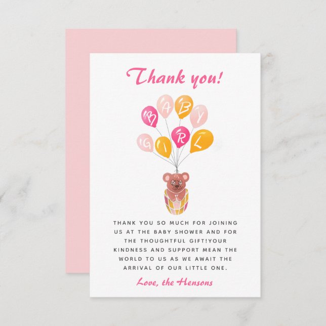 Merci de Baby shower de ballons à oreille mignonne (Devant / Derrière)