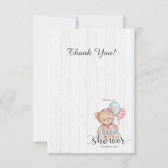 Merci de Baby shower de fille à ballons en bois bl (Devant)