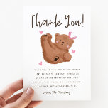 Merci de Baby shower de fille de l'ours rustique<br><div class="desc">Carte de remerciements à thème de l'ours mignon avec illustration d'un ourson à l'arc rose et aux coeurs. Le message remercie les invités d'être venus à la douche et de leurs cadeaux. Parfait pour une douche de fille à l'automne.</div>