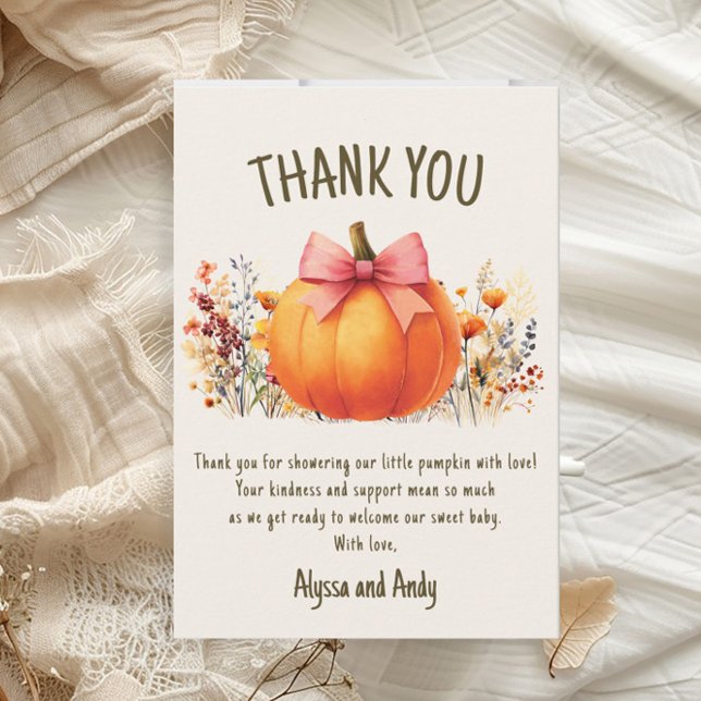 Merci de Baby shower de petite fille Citrouille (Little Pumpkin baby girl shower "Thank You" card)