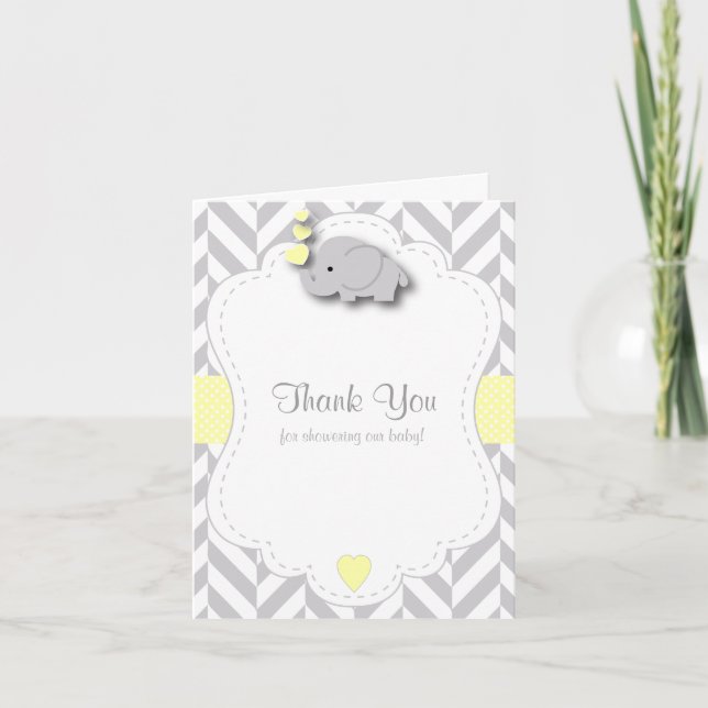 Merci de Baby shower jaune, gris blanc (Devant)