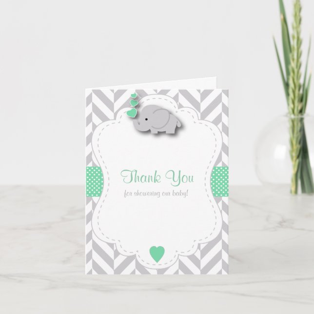Merci de Baby shower vert, gris blanc (Devant)