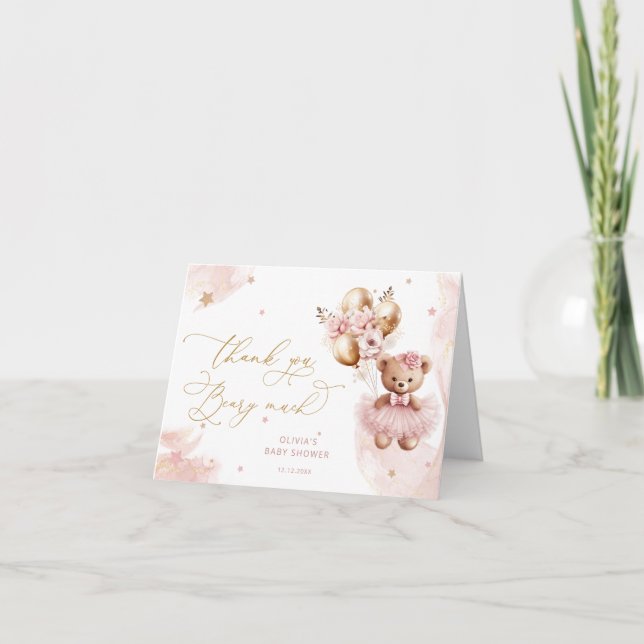 Merci de bébé fille de l'ours en peluche rose or (Devant)