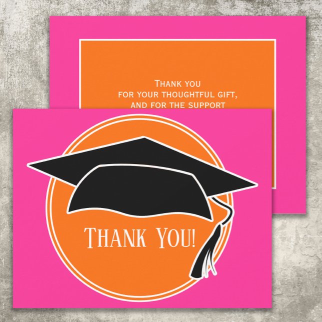 Merci de cap de graduation rose orange (Pink and orange graduation cap "thank you" card)