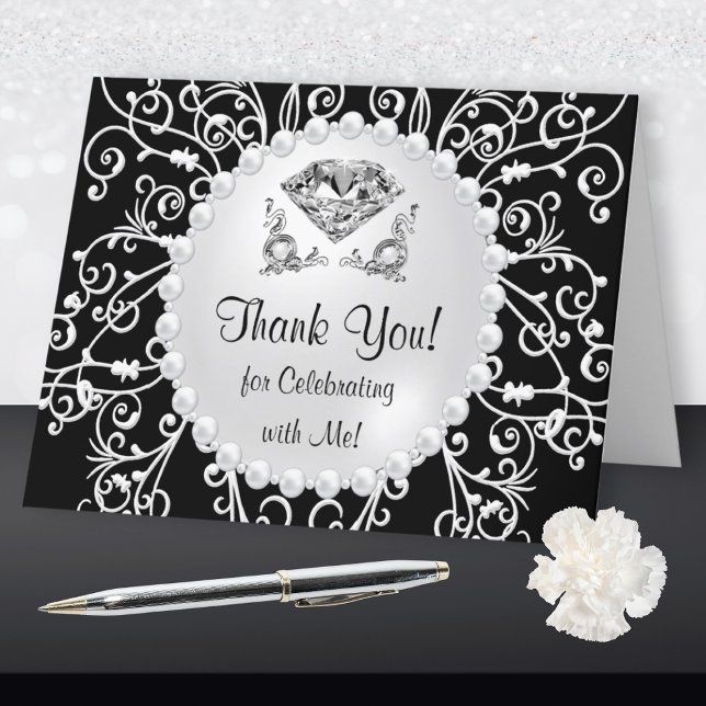 Merci de célébrer avec moi ! cartes de remerciemen (Birthday Thank You Cards. Elegant, Diamond Birthday Thank You Cards. Diamond Thank You Cards. 60th.)