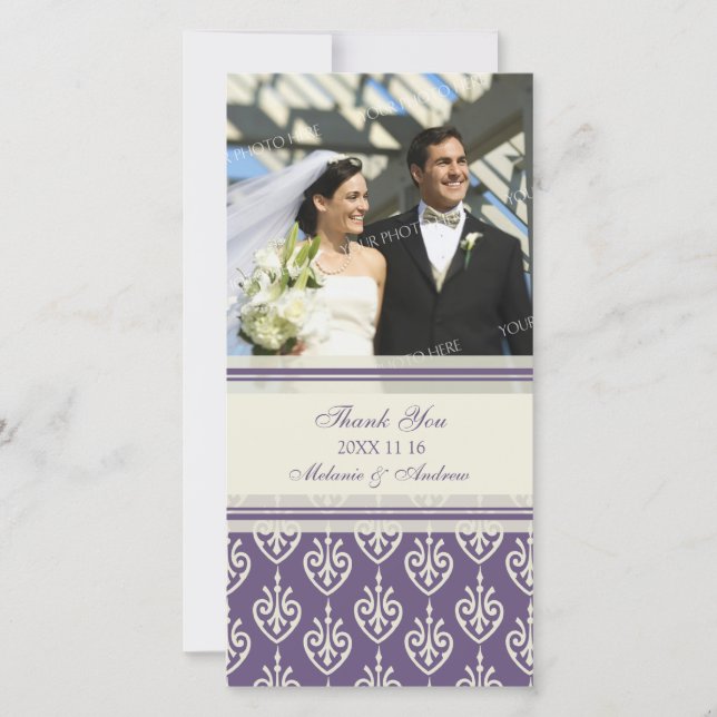 Merci de crème violet Cartes photos Mariages (Devant)