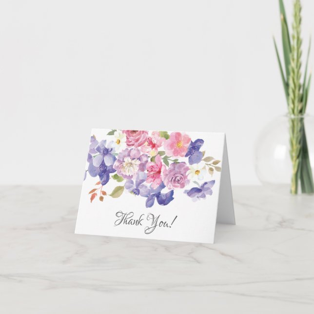 Merci de Fête des mariées à fleurs rose et violet (Devant)