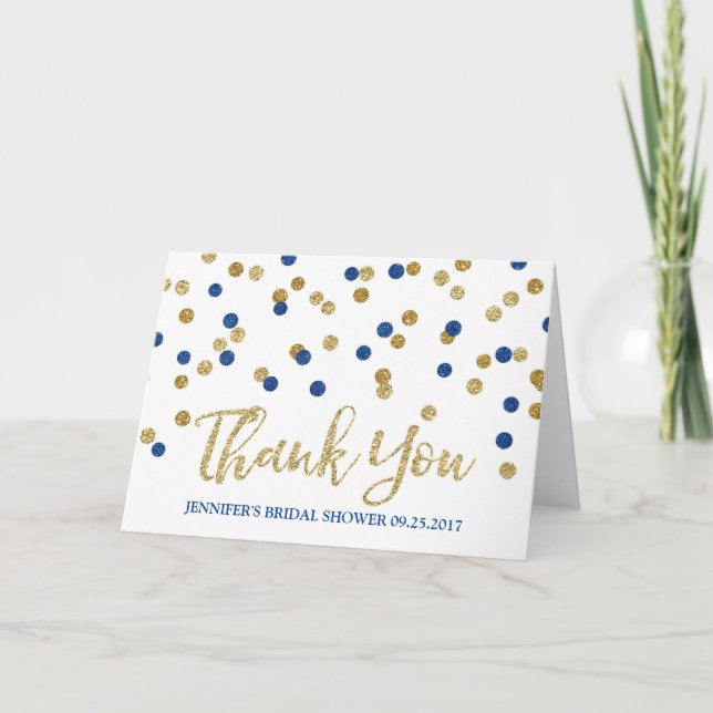 Merci de Fête des mariées Blue Confetti Gold Navy (Devant)