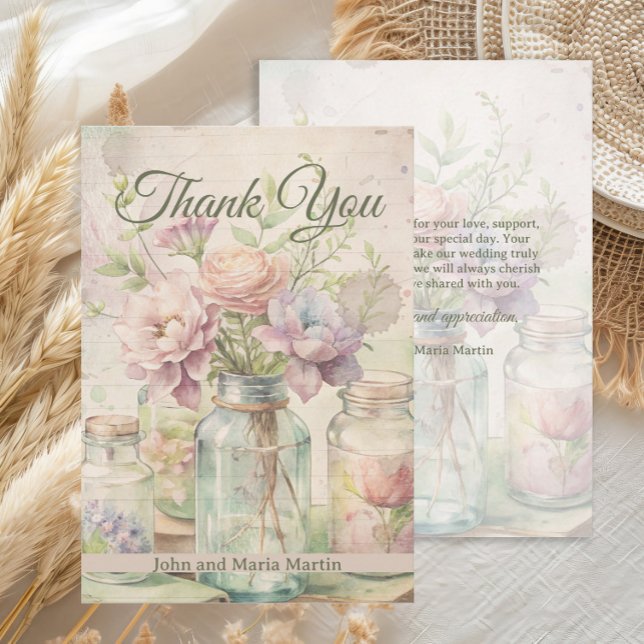 Merci de Fête des mariées Mariage Fleurs vintages (Vintage garden flowers wedding or bridal shower thank you card)