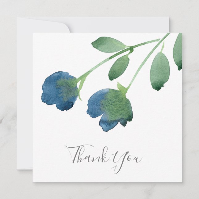 Merci de fleurs d'aquarelle bleu et vert Indigo (Devant)