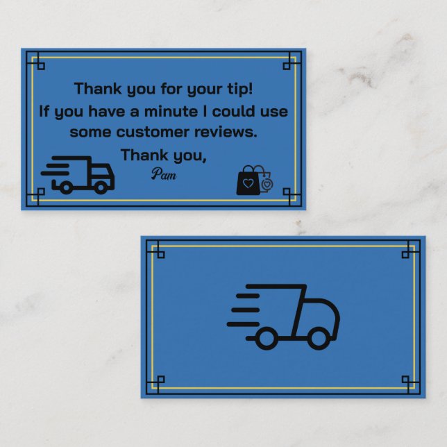 Merci de la part de la carte de visite du chauffeu (Devant / Derrière)