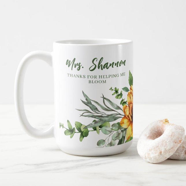 Merci De M'Aider À Bloom Sunflower Mug (Avec donut)