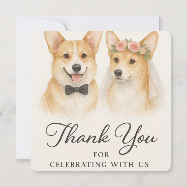 Merci de Mariage d'aquarelle Corgi (Devant)
