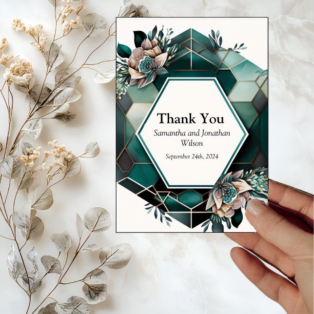 Merci de Mariage de design géométrique vert modern (Créateur téléchargé)