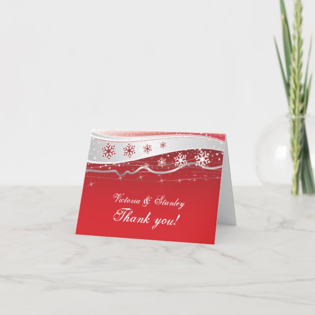 Merci de mariage d'hiver de gris rouge et argenté (Devant)