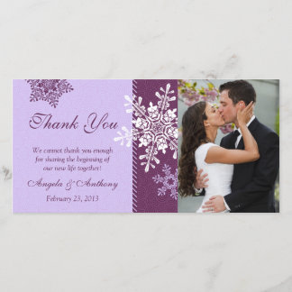Merci de mariage hivernal de flocon de neige viole
