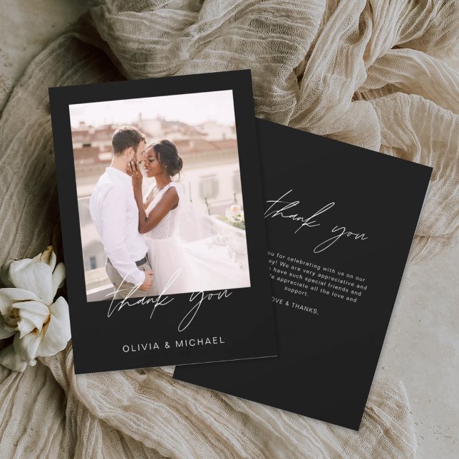 Merci de Mariage minimaliste vert noir (Créateur téléchargé)