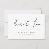 Merci de Mariage noir et blanc minimaliste moderne