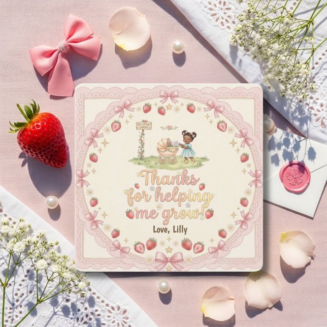 Merci de m'avoir aidé à grandir Fille noire à la f (Thanks For Helping Me Grow Black girl Strawberry Thank You Card)