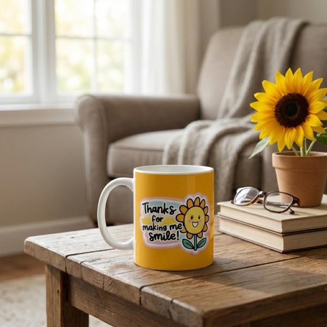 Merci De M'Avoir Fait Sourire Mug (Make someone smile with this cute flower mug! )