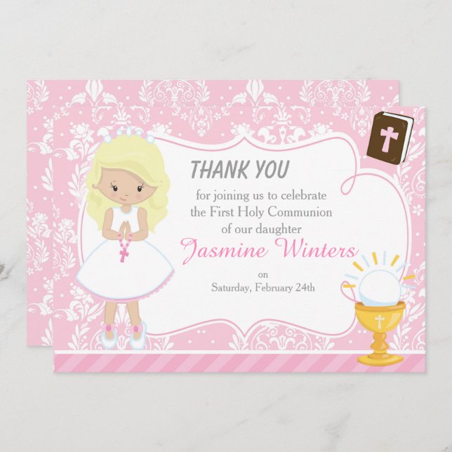 Merci de première communion de la fille de cheveux (Devant / Derrière)