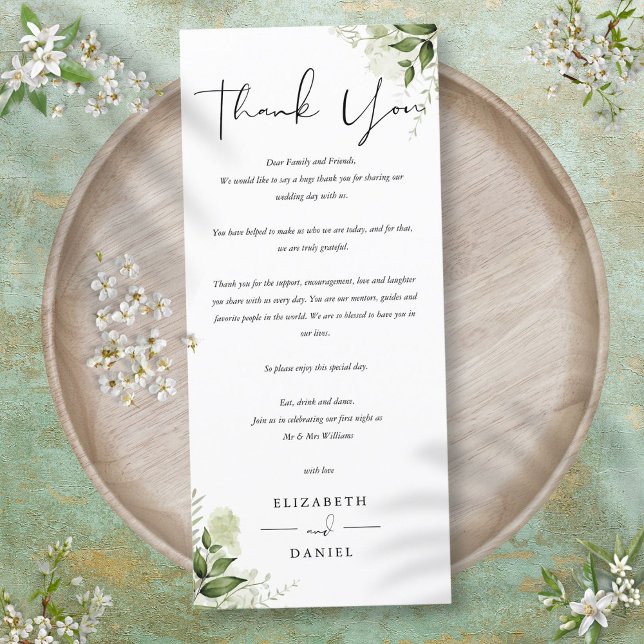 Merci de réception de mariage verdoyant Carte Plac (Greenery Wedding Reception Thank You Place Card)