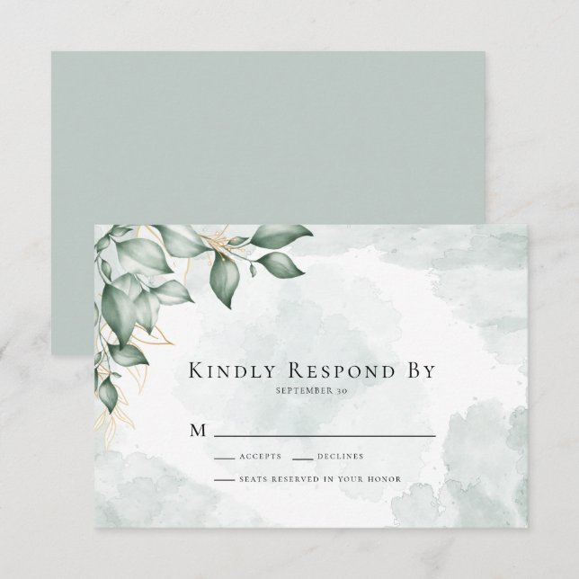 Merci de répondre Eucalyptus Greenery Wedding RSVP (Devant / Derrière)