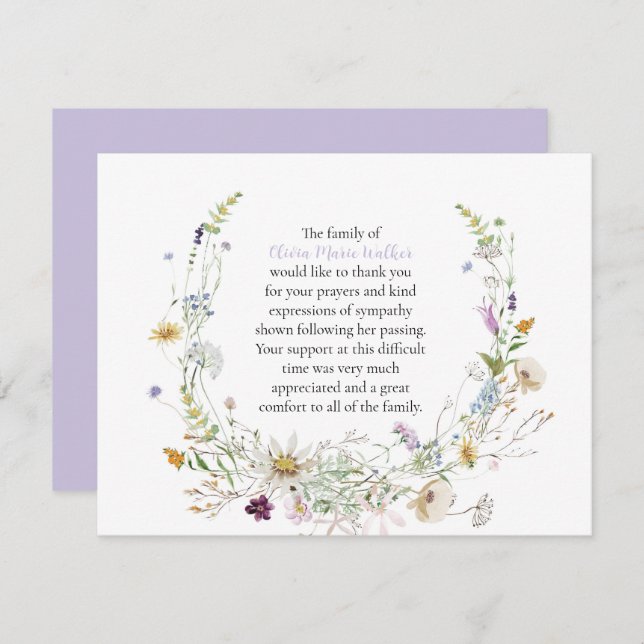 Merci de script funéraire Fleur sauvage d'aquarell (Devant / Derrière)
