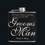 Merci de typographie noire Groomsman - Flacon<br><div class="desc">Ce classique flacon de hanche de typographie n'est que ce petit cadeau que vos groomsmen ont perdu dans leur vie. Utilisez-le comme un merci d'être là pour vous tous les deux lors de votre journée spéciale. Un message court peut être ajouté au verso. Peut être utilisé pour n'importe quelle fête...</div>