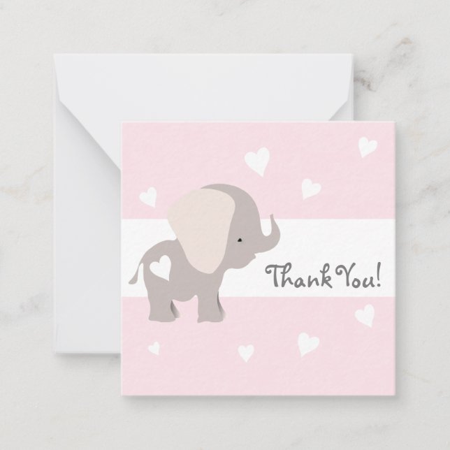 Merci d'éléphant de coeur rose Cartes pour notes (Devant)