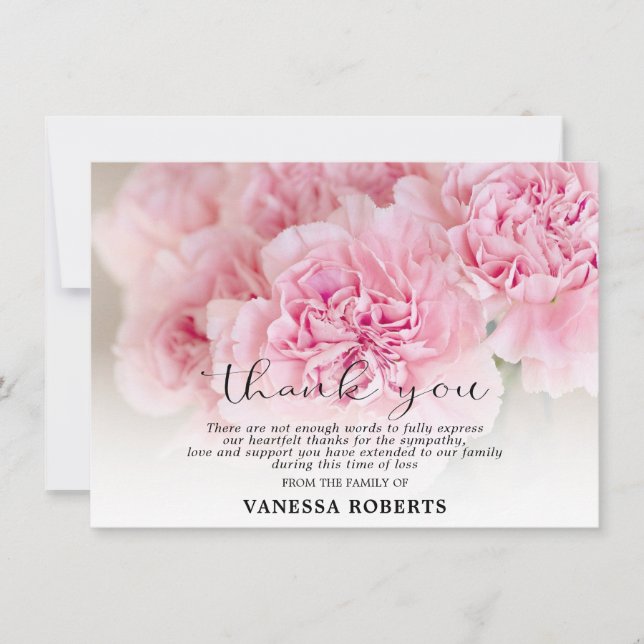 Merci des oeillets rose en Sympathie | PHOTO (Devant)