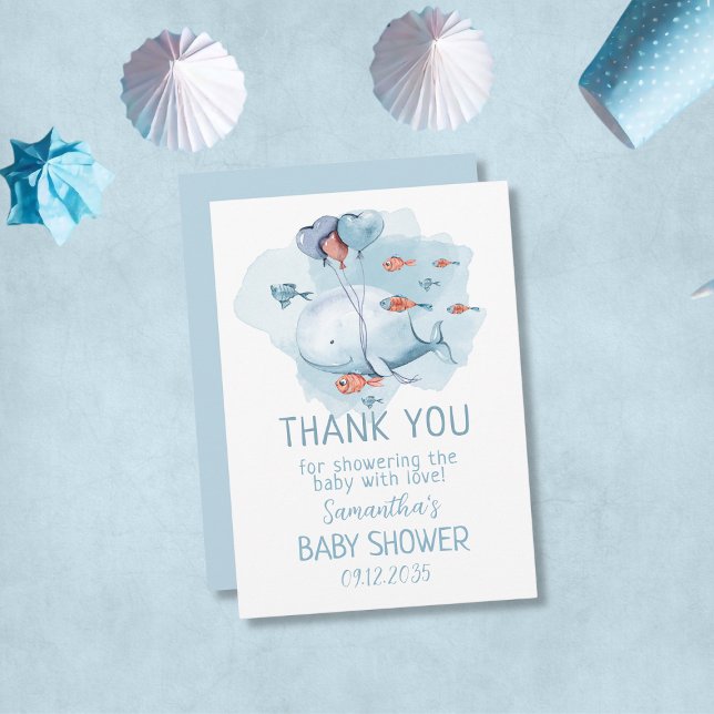 Merci d'invité du Baby shower de baleines sur mesu (Custom Whale Boy Baby Shower Guest Thank You
)