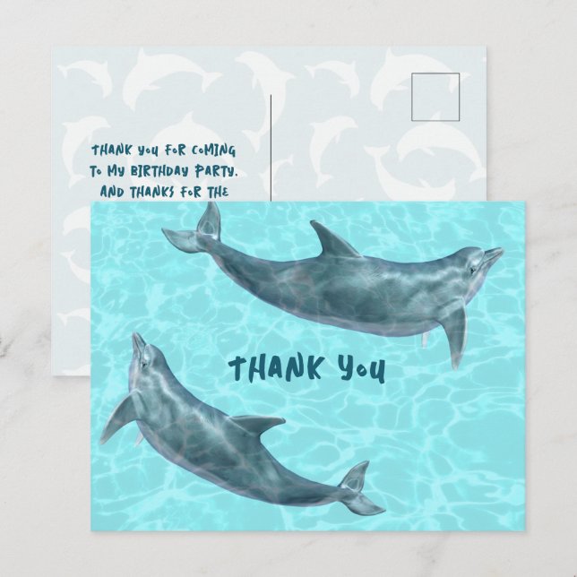 Merci Dolphin Party de la carte postale pour enfan (Devant / Derrière)