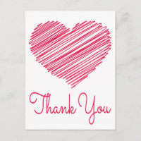 Merci Doodé Coeur rouge / carte postale rose