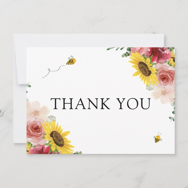 Merci du Baby shower de l'abeille de tournesol (Devant)