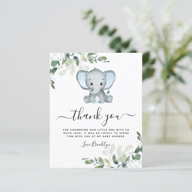 MERCI du Baby shower Eucalyptus Elephant BUDGET (Debout devant)
