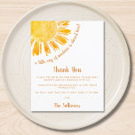 Merci du Baby shower solaire budgétaire<br><div class="desc">Ce carte de remerciements de baby shower économique comporte le texte "Un petit rayon de soleil est presque ici !" avec un soleil d'aquarelle jaune. Parfait pour un baby shower sans distinction de genre. Facile à personnaliser. Utilisez l'outil de conception pour modifier la taille, le style ou la couleur du...</div>