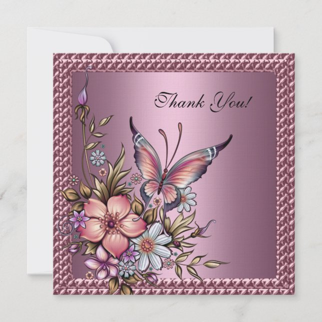 Merci Elegant Floral Butterfly Rose (Devant)