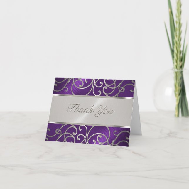 Merci élégant violet et argent Filigree (Devant)