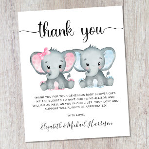 Merci Elephant Twin Boy Girl Baby shower