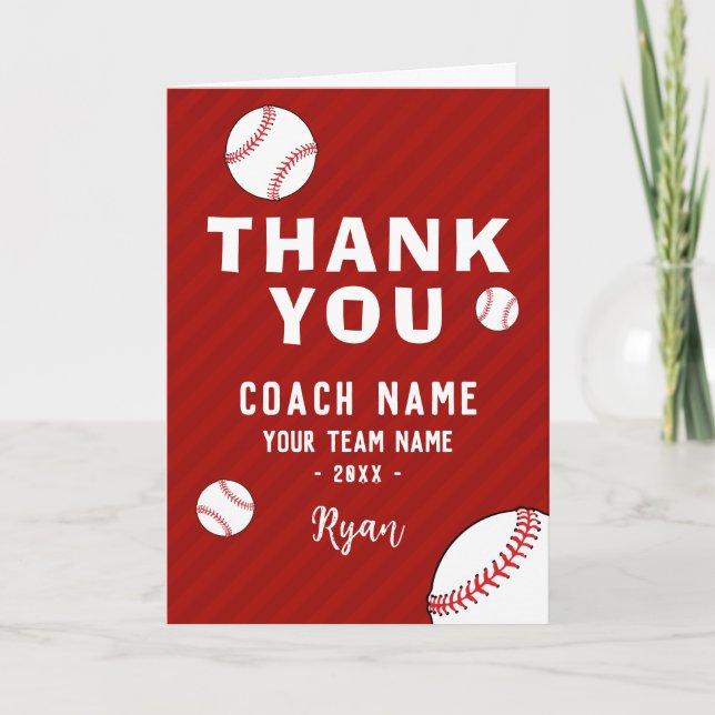 Merci Entraîneur Carte de baseball Red (Devant)